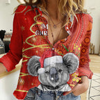 personalised-australia-koala-christmas-women-casual-shirt-aboriginal-art-with-golden-wattle