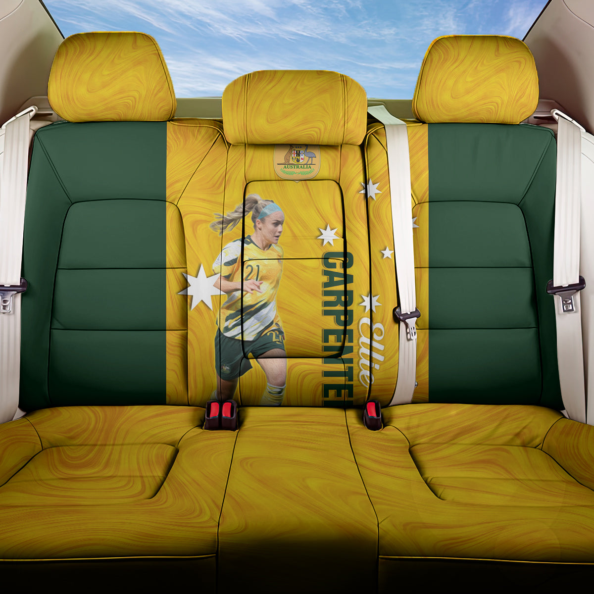 australia-soccer-back-car-seat-cover-ellie-carpenter-matildas-gold-version