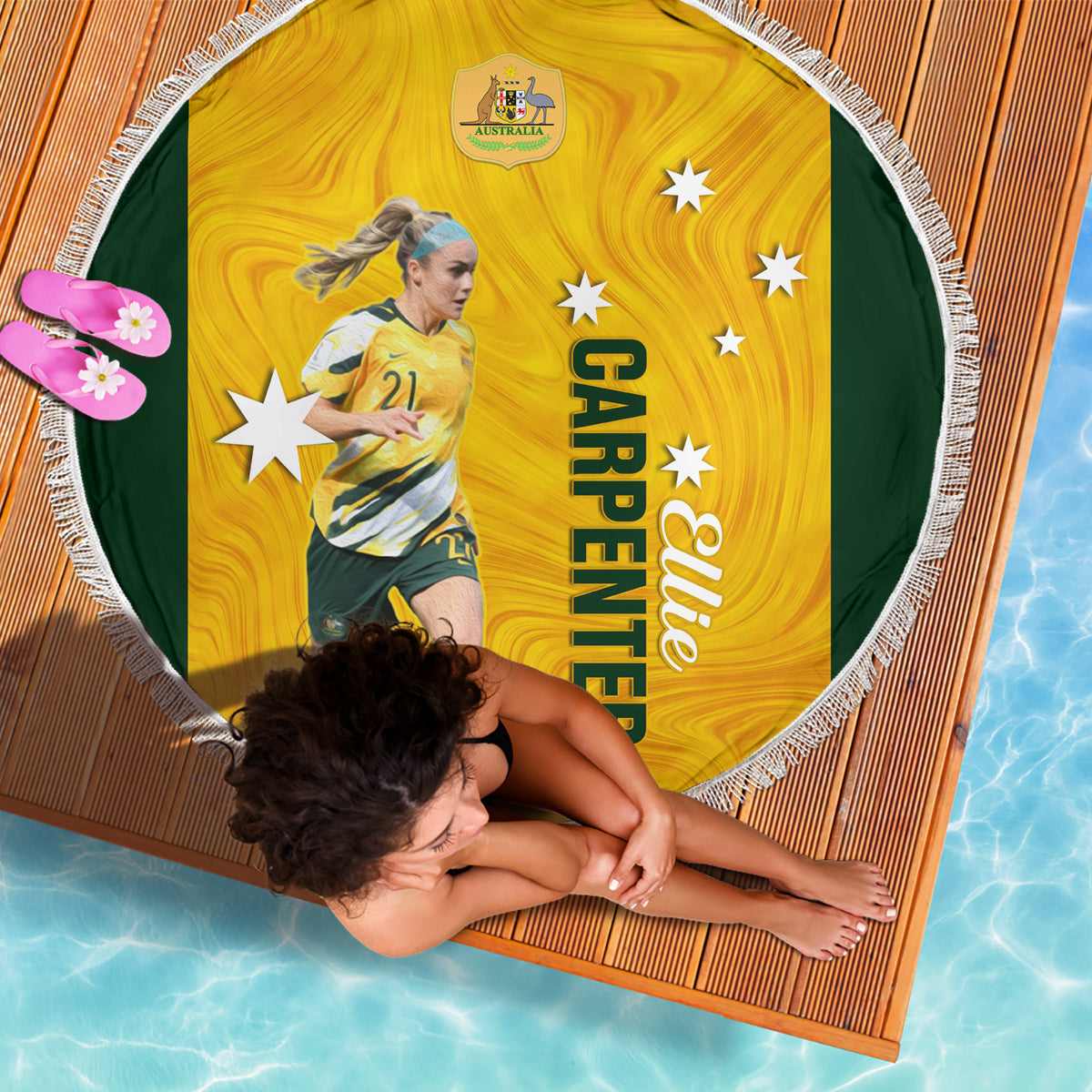 australia-soccer-beach-blanket-ellie-carpenter-matildas-gold-version