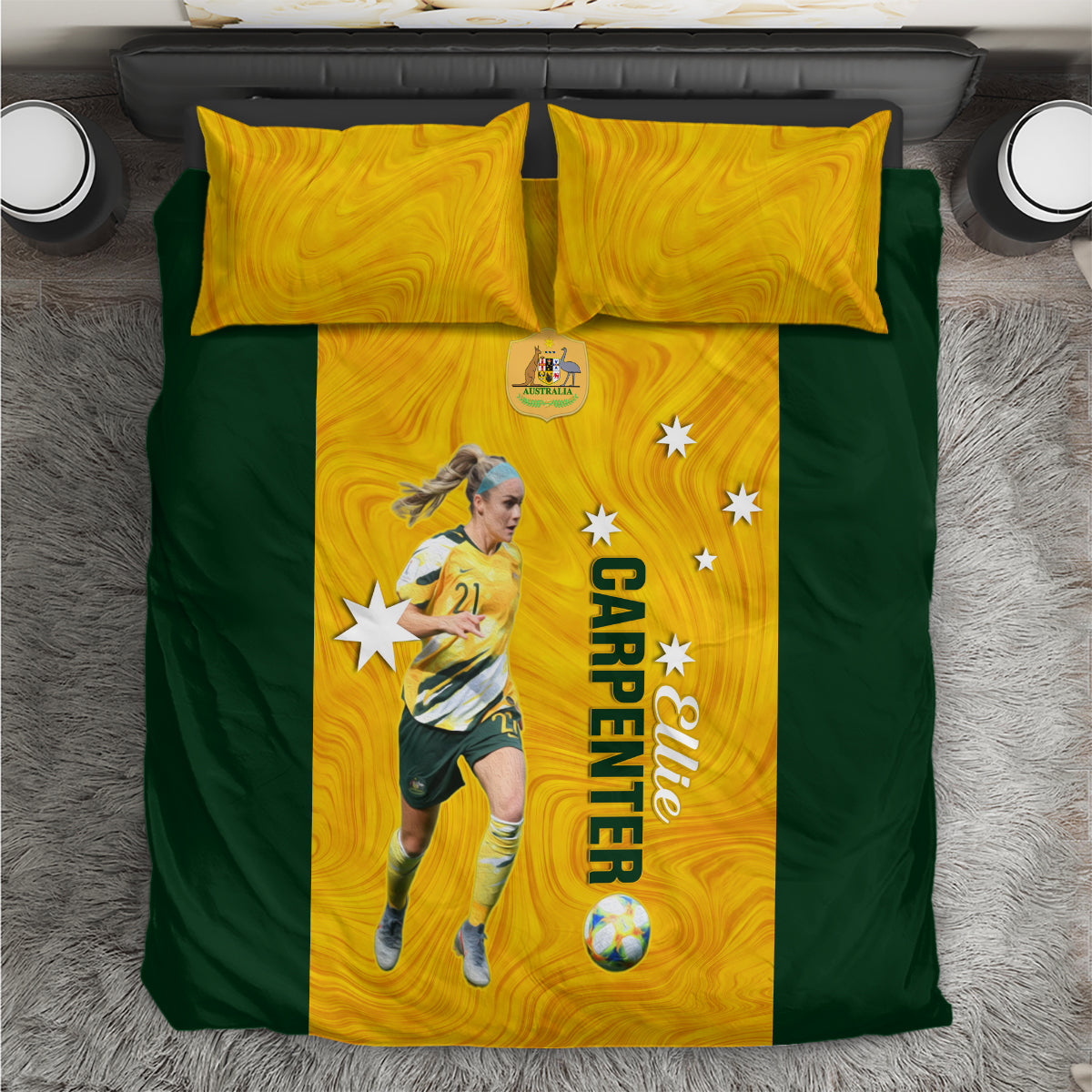 australia-soccer-bedding-set-ellie-carpenter-matildas-gold-version