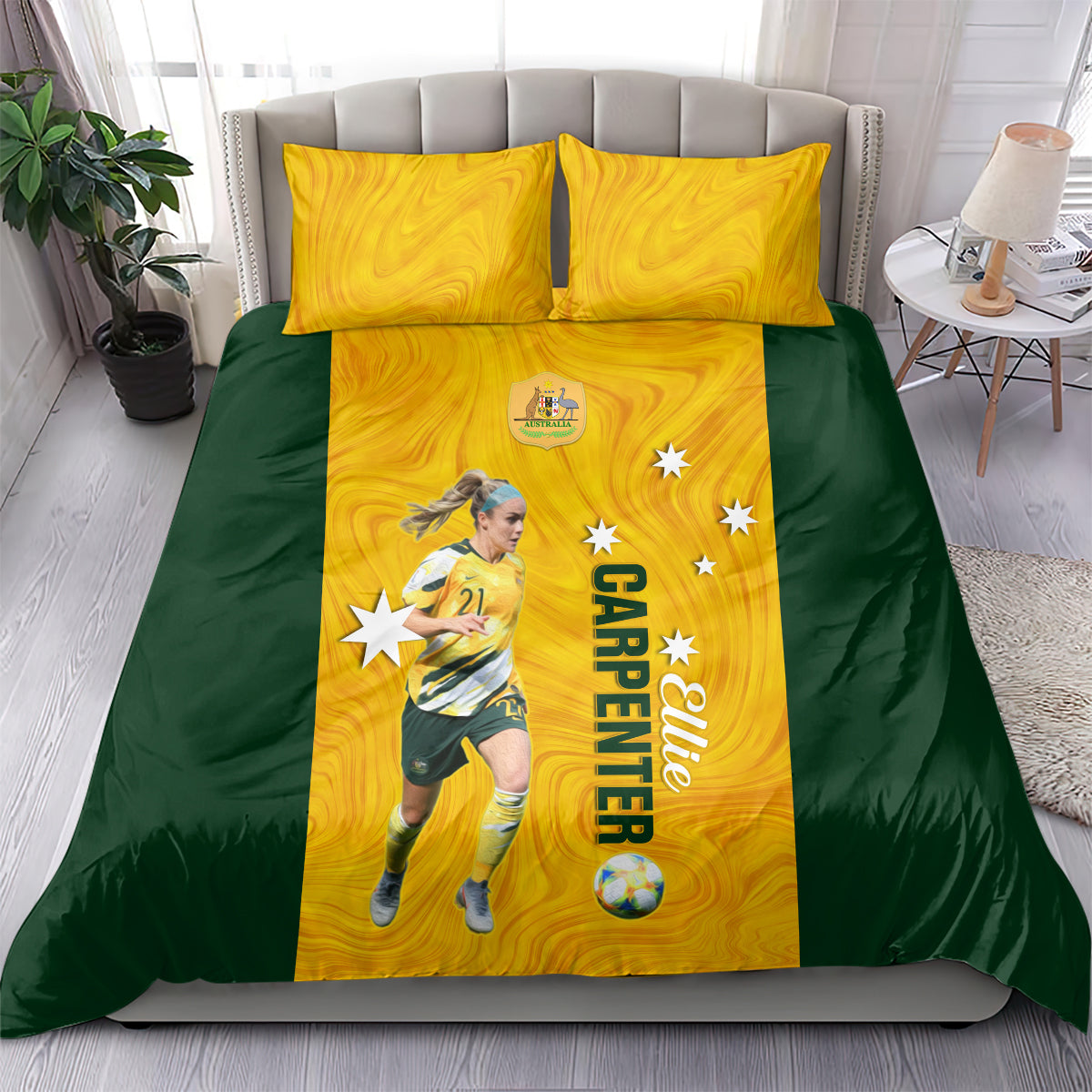 australia-soccer-bedding-set-ellie-carpenter-matildas-gold-version
