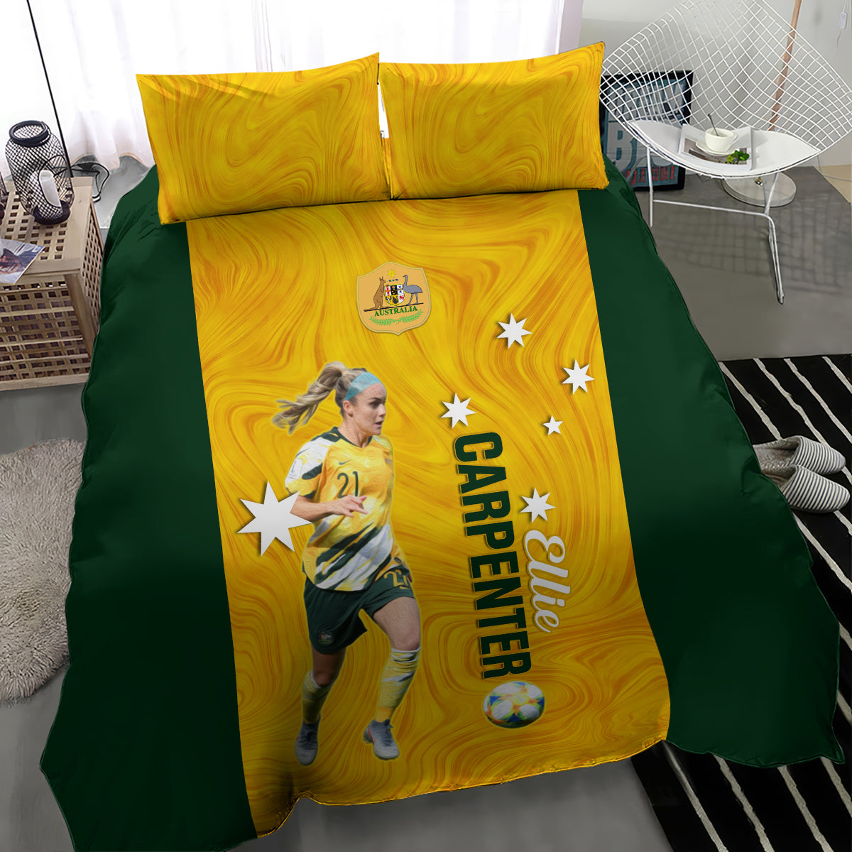 australia-soccer-bedding-set-ellie-carpenter-matildas-gold-version