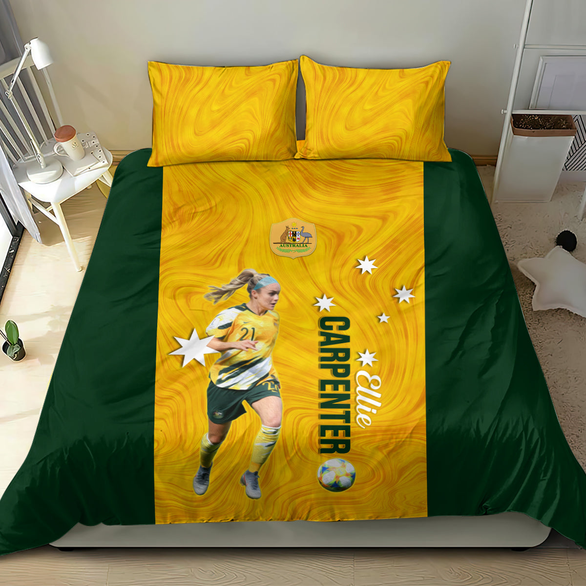 australia-soccer-bedding-set-ellie-carpenter-matildas-gold-version