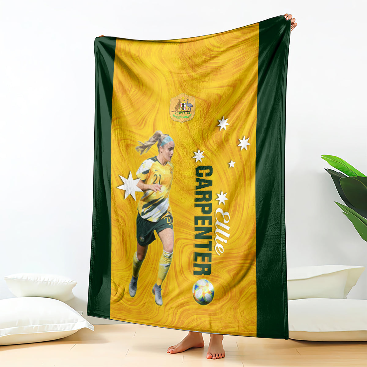 australia-soccer-blanket-ellie-carpenter-matildas-gold-version