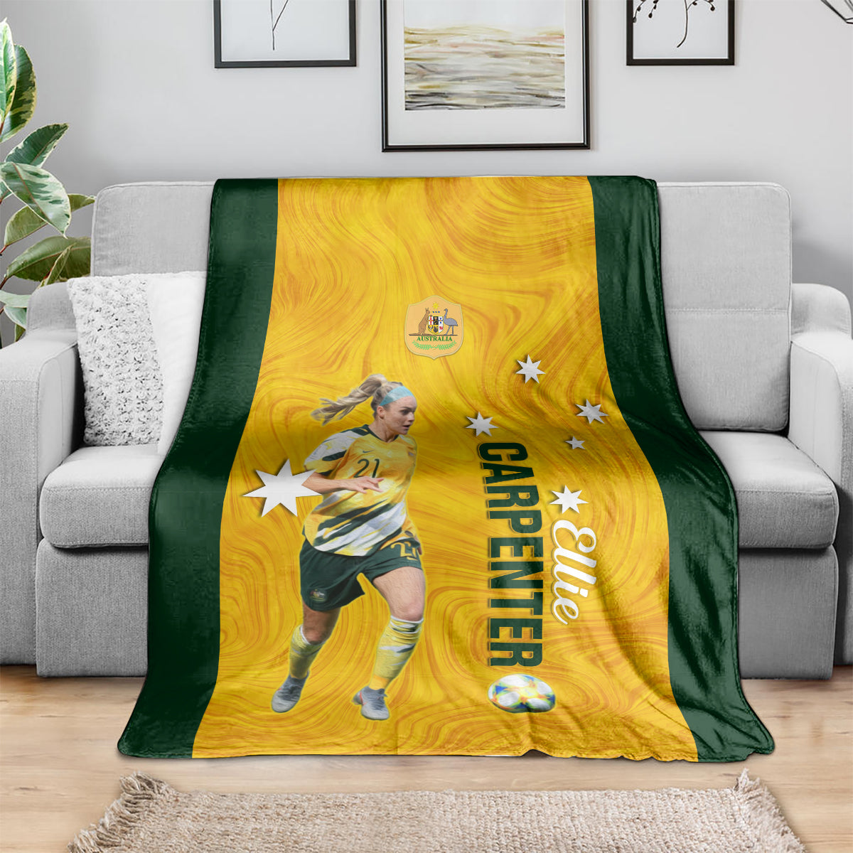 australia-soccer-blanket-ellie-carpenter-matildas-gold-version