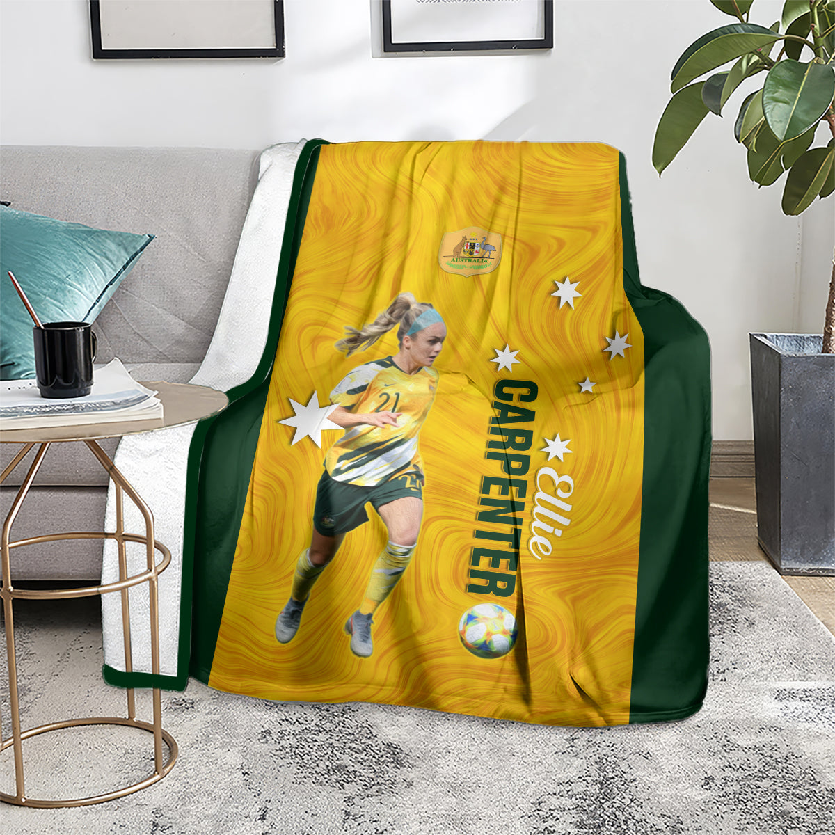 australia-soccer-blanket-ellie-carpenter-matildas-gold-version