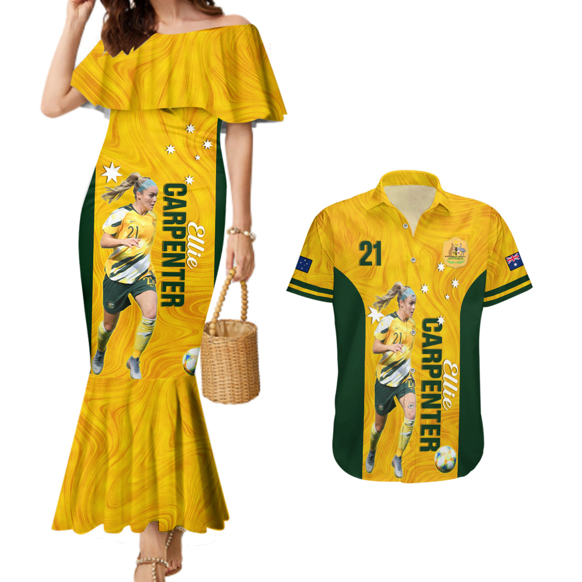australia-soccer-couples-matching-mermaid-dress-and-hawaiian-shirt-ellie-carpenter-matildas-gold-version