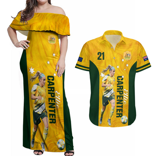 australia-soccer-couples-matching-off-shoulder-maxi-dress-and-hawaiian-shirt-ellie-carpenter-matildas-gold-version
