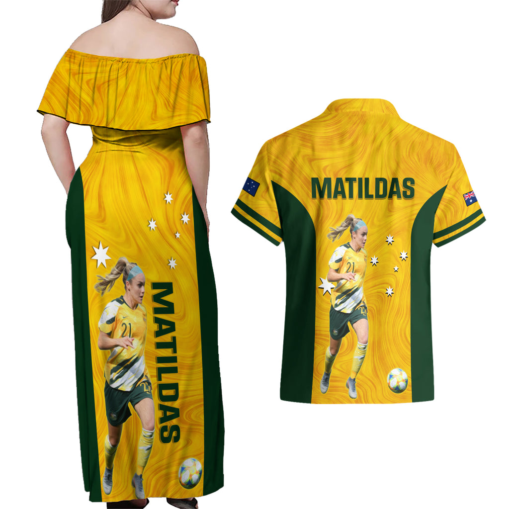 australia-soccer-couples-matching-off-shoulder-maxi-dress-and-hawaiian-shirt-ellie-carpenter-matildas-gold-version