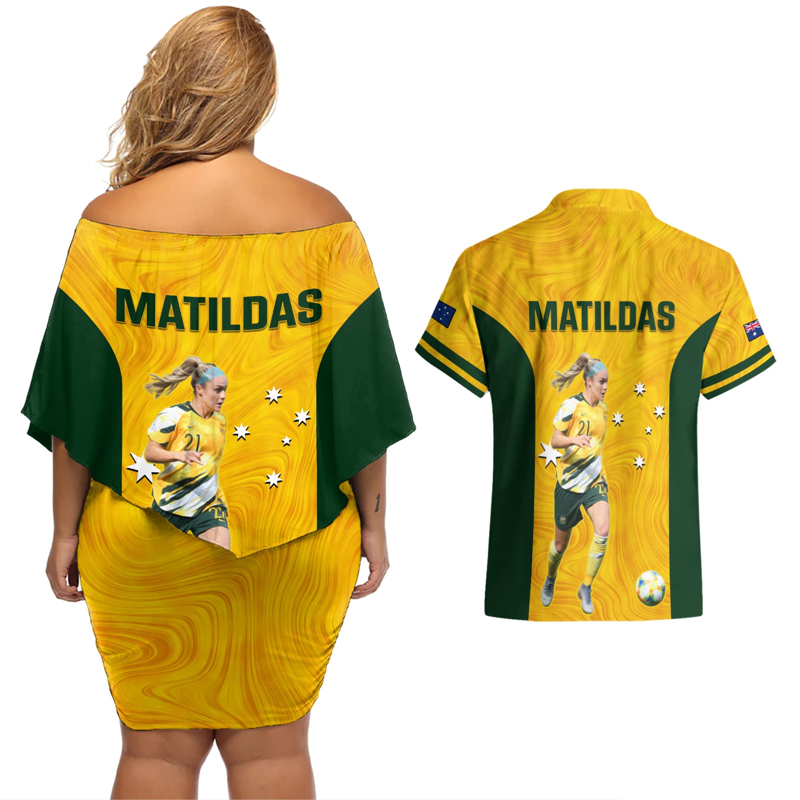 australia-soccer-couples-matching-off-shoulder-short-dress-and-hawaiian-shirt-ellie-carpenter-matildas-gold-version