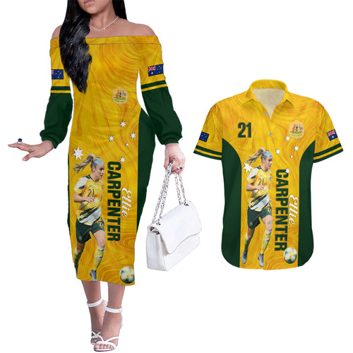 australia-soccer-couples-matching-off-the-shoulder-long-sleeve-dress-and-hawaiian-shirt-ellie-carpenter-matildas-gold-version