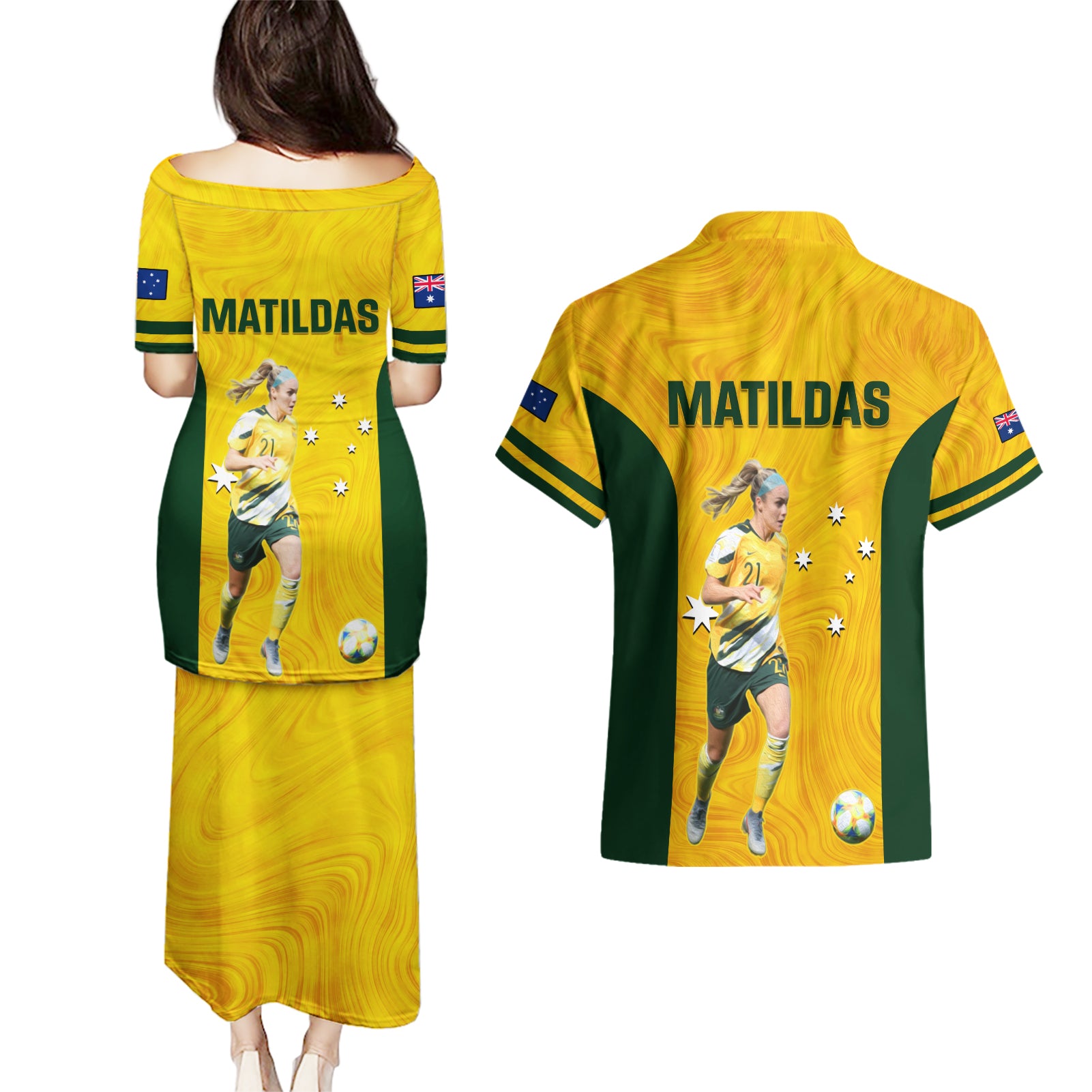 australia-soccer-couples-matching-puletasi-and-hawaiian-shirt-ellie-carpenter-matildas-gold-version
