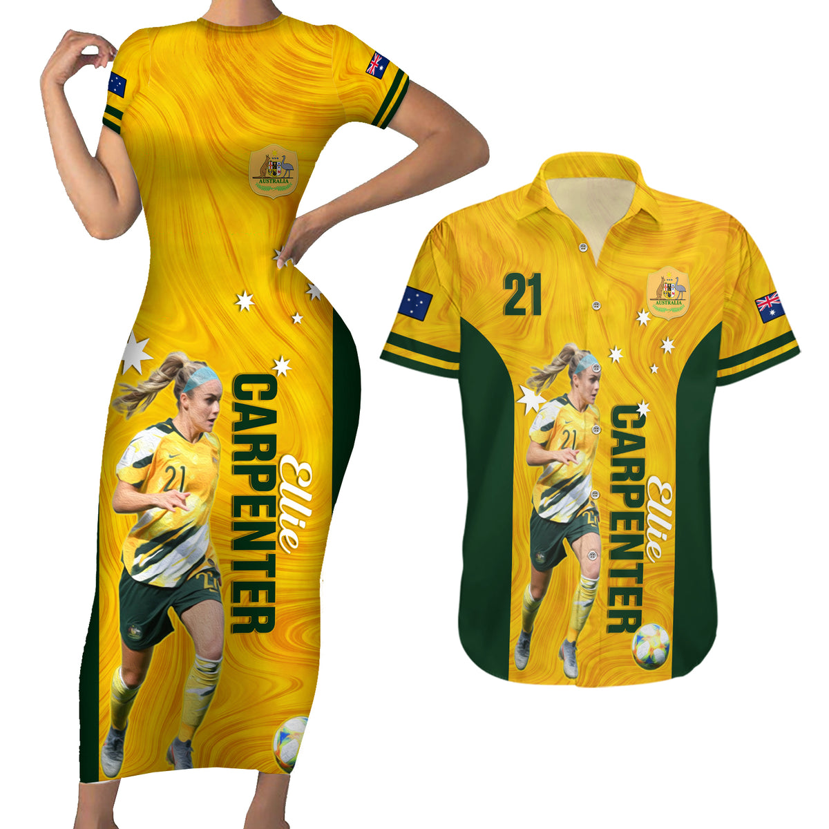 australia-soccer-couples-matching-short-sleeve-bodycon-dress-and-hawaiian-shirt-ellie-carpenter-matildas-gold-version