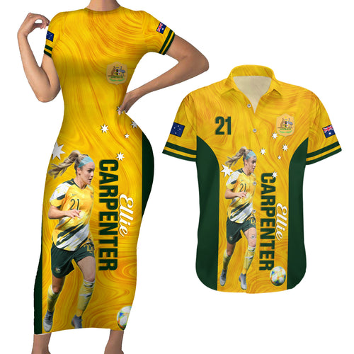 australia-soccer-couples-matching-short-sleeve-bodycon-dress-and-hawaiian-shirt-ellie-carpenter-matildas-gold-version