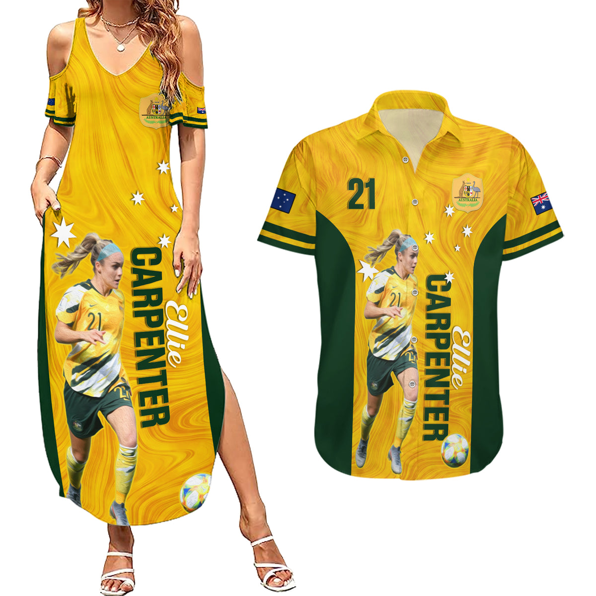 australia-soccer-couples-matching-summer-maxi-dress-and-hawaiian-shirt-ellie-carpenter-matildas-gold-version