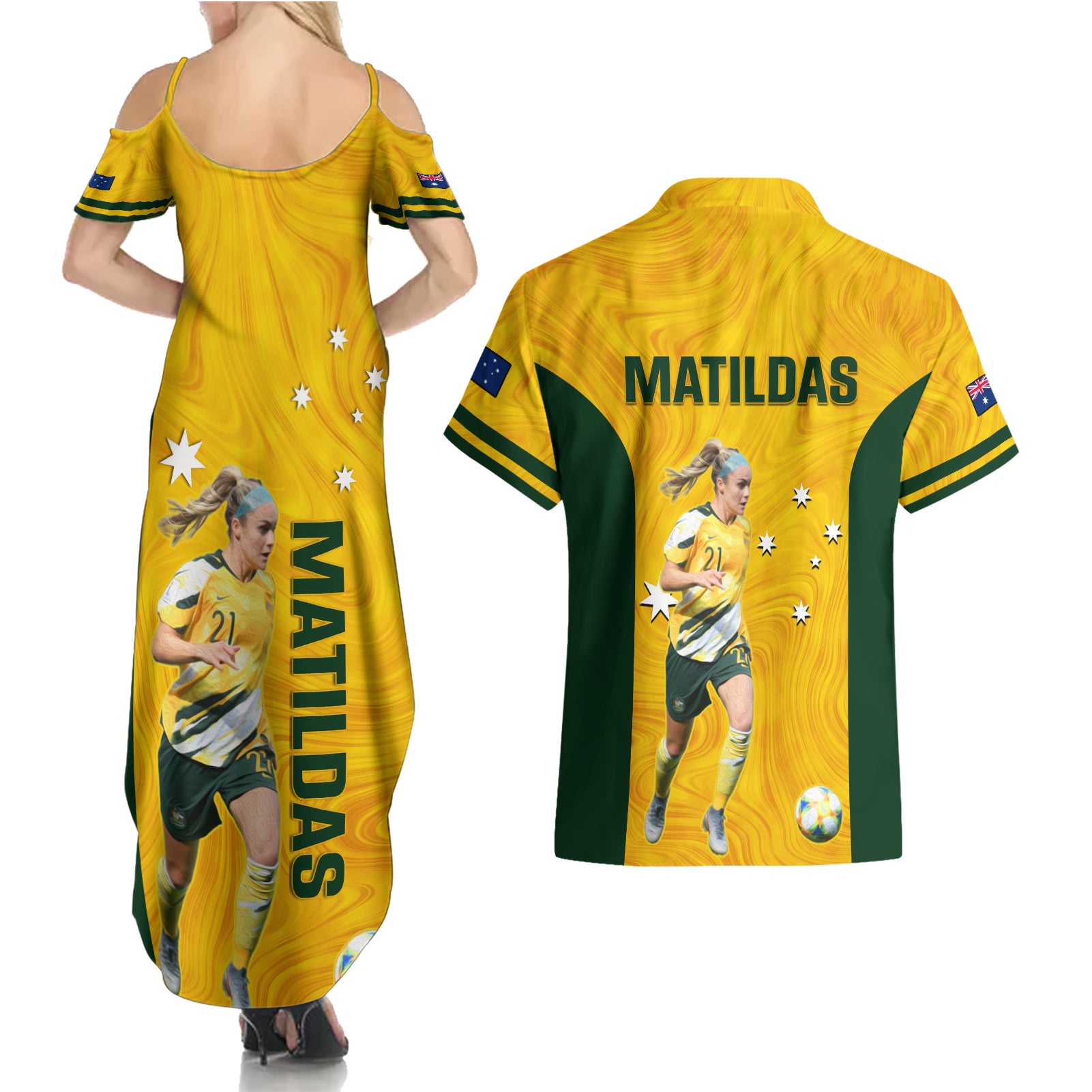 australia-soccer-couples-matching-summer-maxi-dress-and-hawaiian-shirt-ellie-carpenter-matildas-gold-version