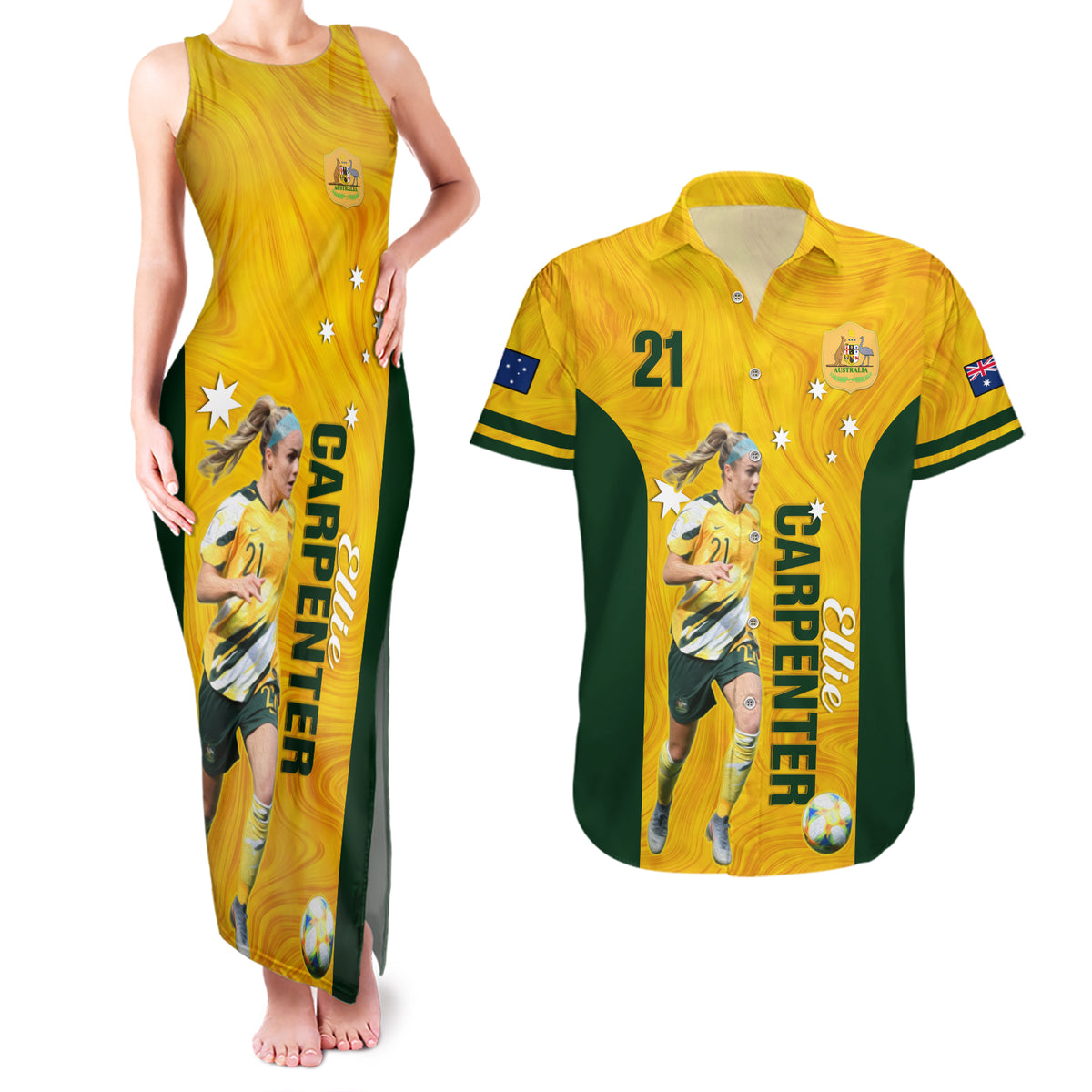 australia-soccer-couples-matching-tank-maxi-dress-and-hawaiian-shirt-ellie-carpenter-matildas-gold-version