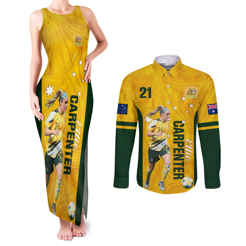 australia-soccer-couples-matching-tank-maxi-dress-and-long-sleeve-button-shirt-ellie-carpenter-matildas-gold-version