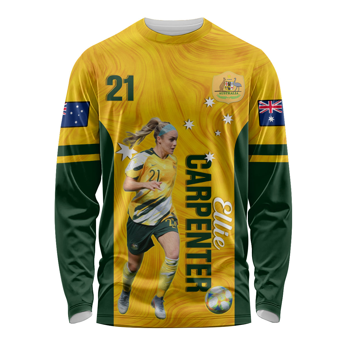 australia-soccer-long-sleeve-shirt-ellie-carpenter-matildas-gold-version
