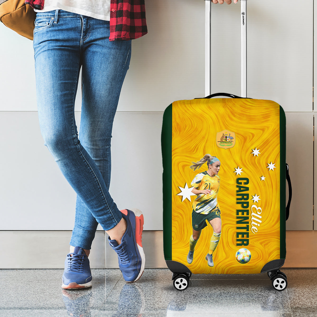 australia-soccer-luggage-cover-ellie-carpenter-matildas-gold-version