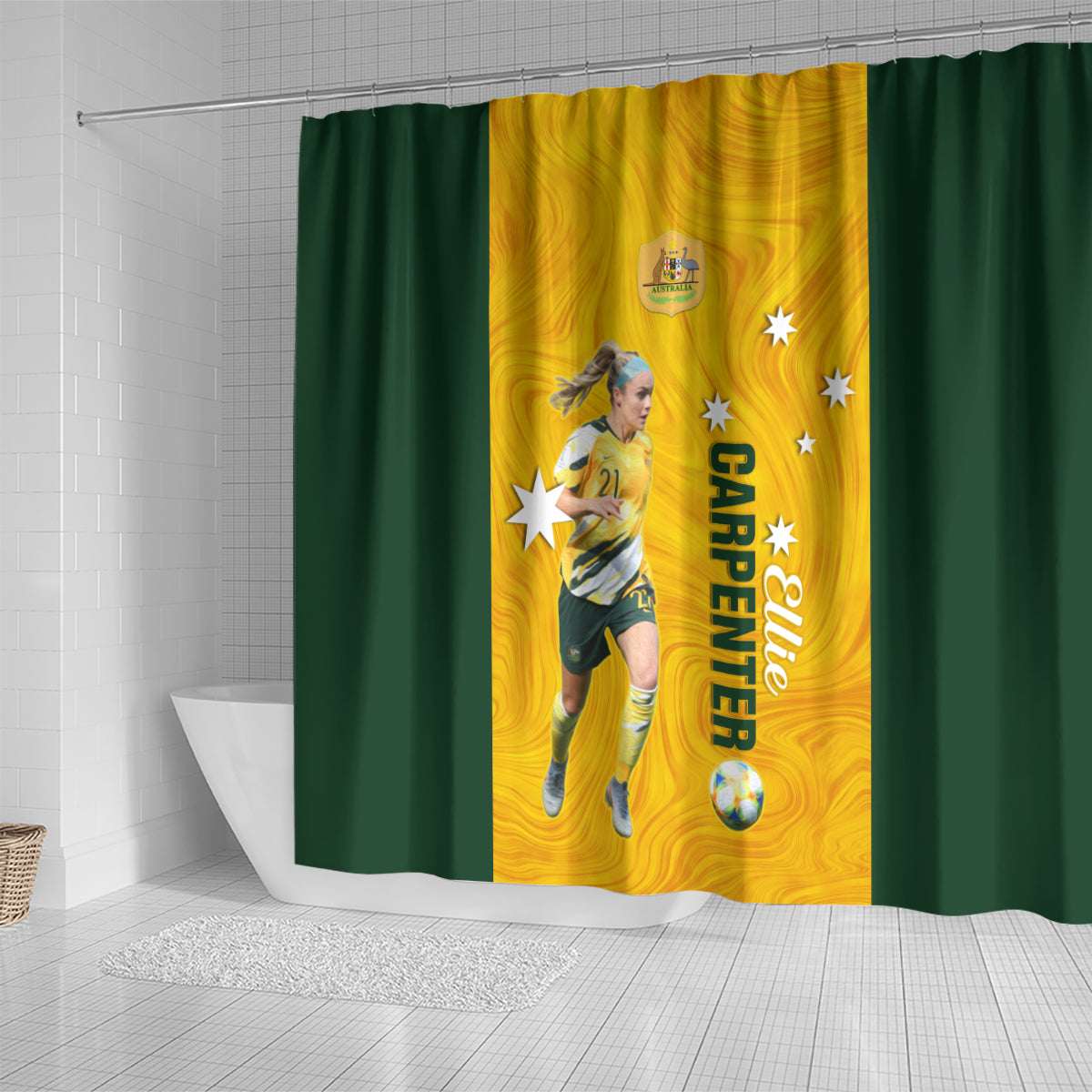 australia-soccer-shower-curtain-ellie-carpenter-matildas-gold-version