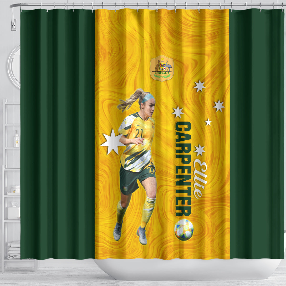 australia-soccer-shower-curtain-ellie-carpenter-matildas-gold-version