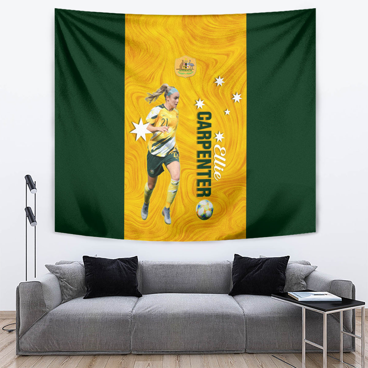 australia-soccer-tapestry-ellie-carpenter-matildas-gold-version