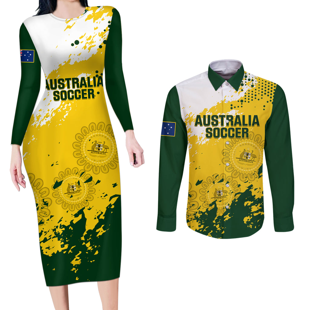 australia-soccer-couples-matching-long-sleeve-bodycon-dress-and-long-sleeve-button-shirt-til-its-done-matildas-2024-happy-46th-anniversary