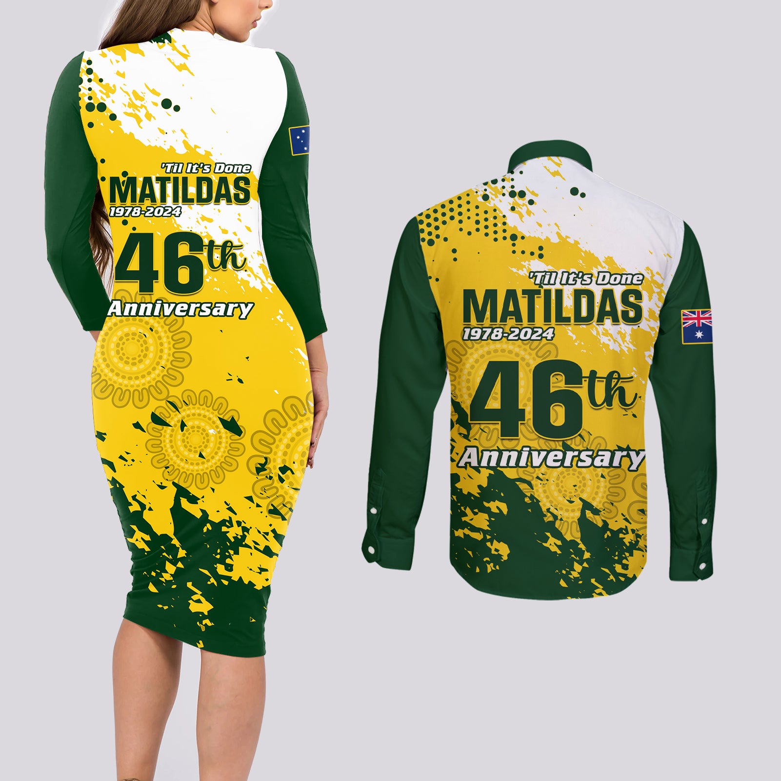australia-soccer-couples-matching-long-sleeve-bodycon-dress-and-long-sleeve-button-shirt-til-its-done-matildas-2024-happy-46th-anniversary