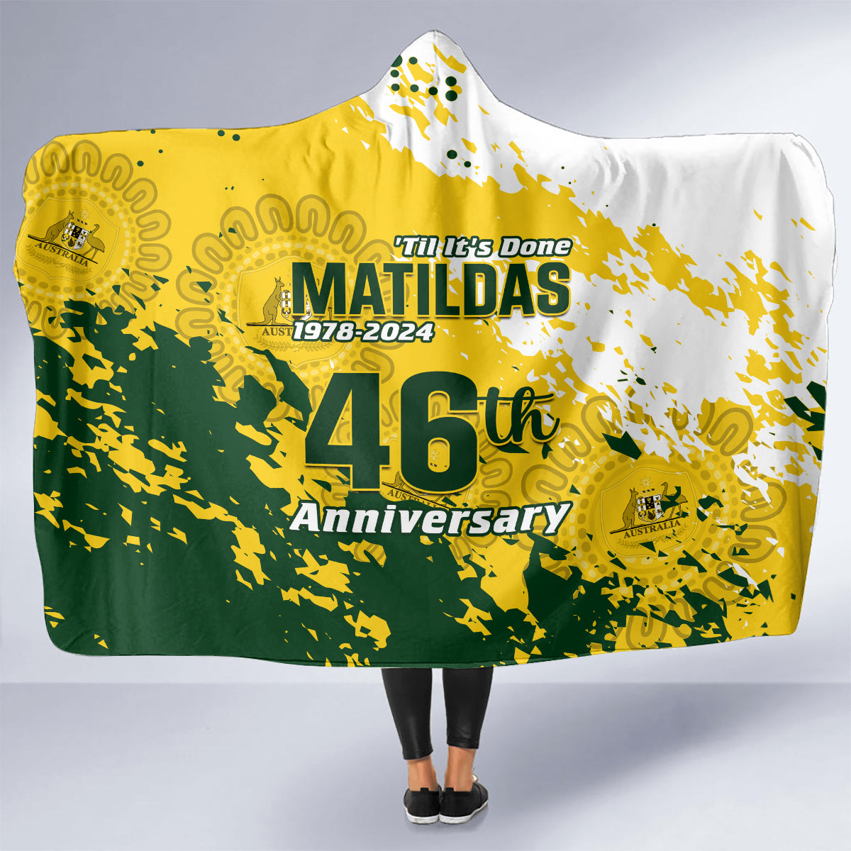 australia-soccer-hooded-blanket-til-its-done-matildas-2024-happy-46th-anniversary