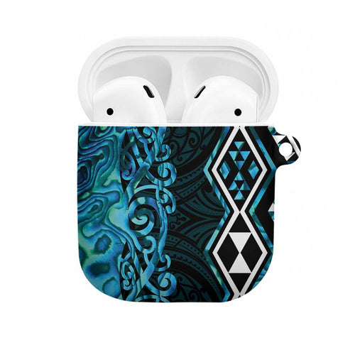Turquoise Aotearoa AirPods Case Taniko Motifs With Paua Shell Kowhaiwhai - Aussie Hoodie