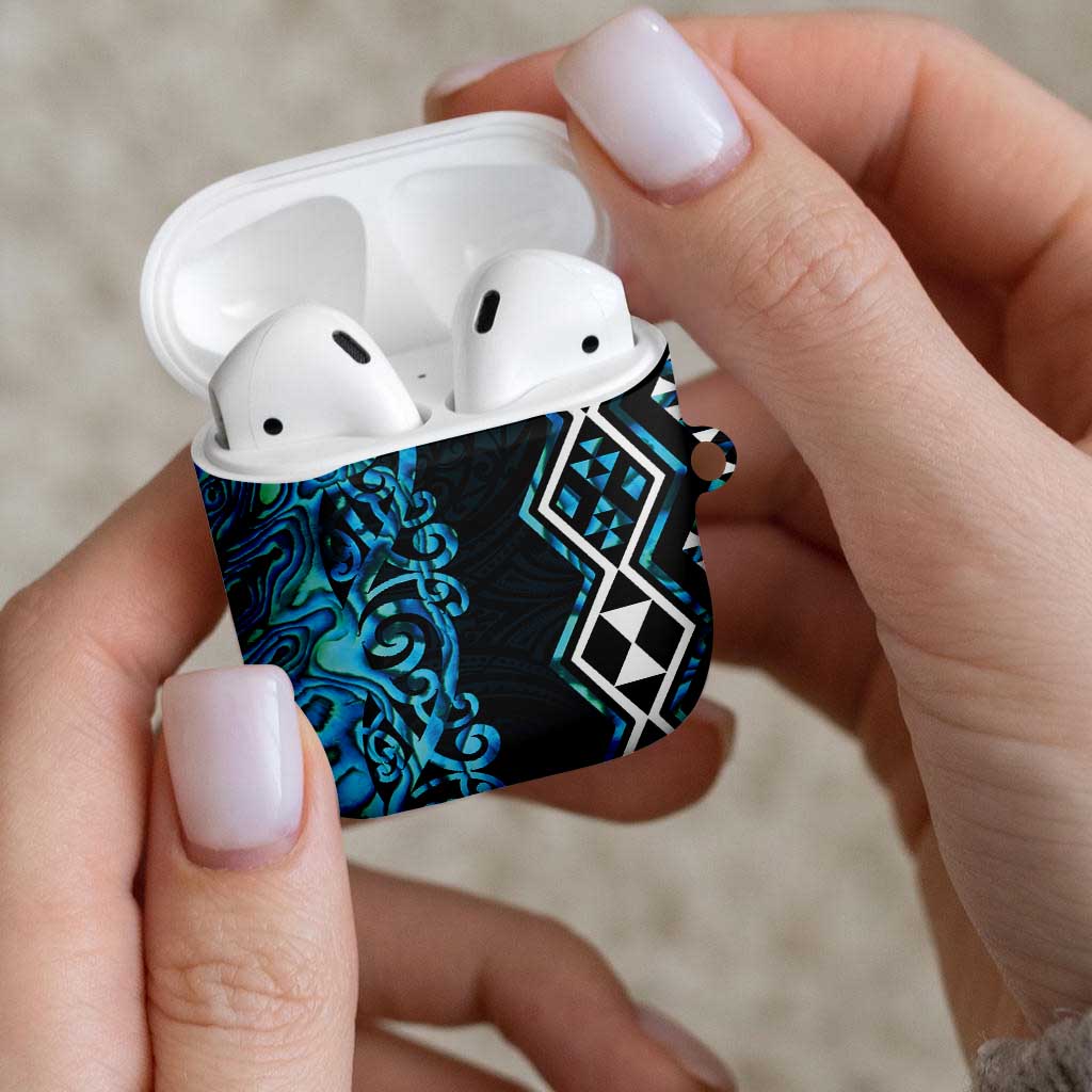 Turquoise Aotearoa AirPods Case Taniko Motifs With Paua Shell Kowhaiwhai - Aussie Hoodie