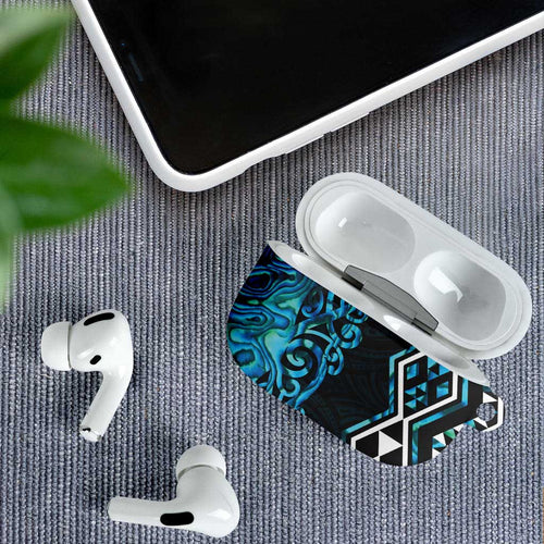 Turquoise Aotearoa AirPods Case Taniko Motifs With Paua Shell Kowhaiwhai - Aussie Hoodie