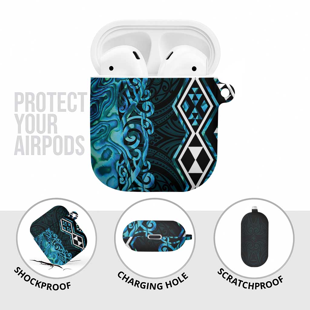 Turquoise Aotearoa AirPods Case Taniko Motifs With Paua Shell Kowhaiwhai - Aussie Hoodie