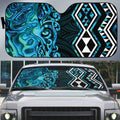 Turquoise Aotearoa Auto Sun Shade Taniko Motifs With Paua Shell Kowhaiwhai - Aussie Hoodie