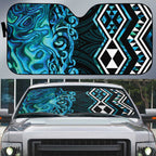 Turquoise Aotearoa Auto Sun Shade Taniko Motifs With Paua Shell Kowhaiwhai - Aussie Hoodie