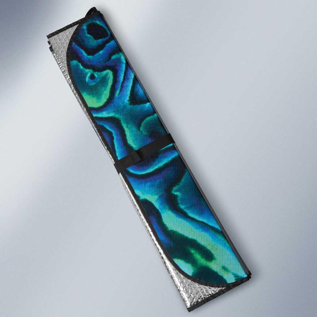 Turquoise Aotearoa Auto Sun Shade Taniko Motifs With Paua Shell Kowhaiwhai - Aussie Hoodie