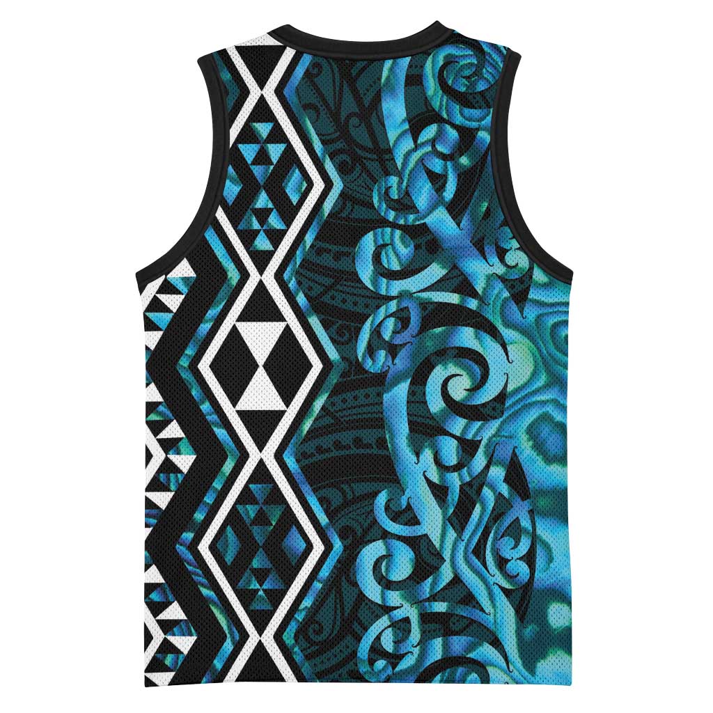 Turquoise Aotearoa Basketball Jersey Taniko Motifs With Paua Shell Kowhaiwhai - Aussie Hoodie