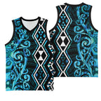 Turquoise Aotearoa Basketball Jersey Taniko Motifs With Paua Shell Kowhaiwhai - Aussie Hoodie