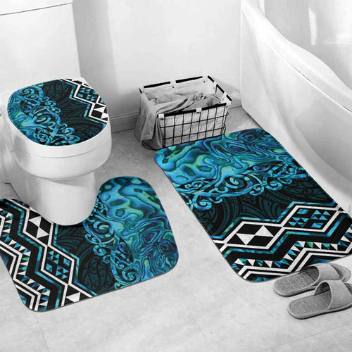 Turquoise Aotearoa Bathroom Set Taniko Motifs With Paua Shell Kowhaiwhai - Aussie Hoodie