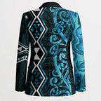 Turquoise Aotearoa Blazer Taniko Motifs With Paua Shell Kowhaiwhai - Aussie Hoodie