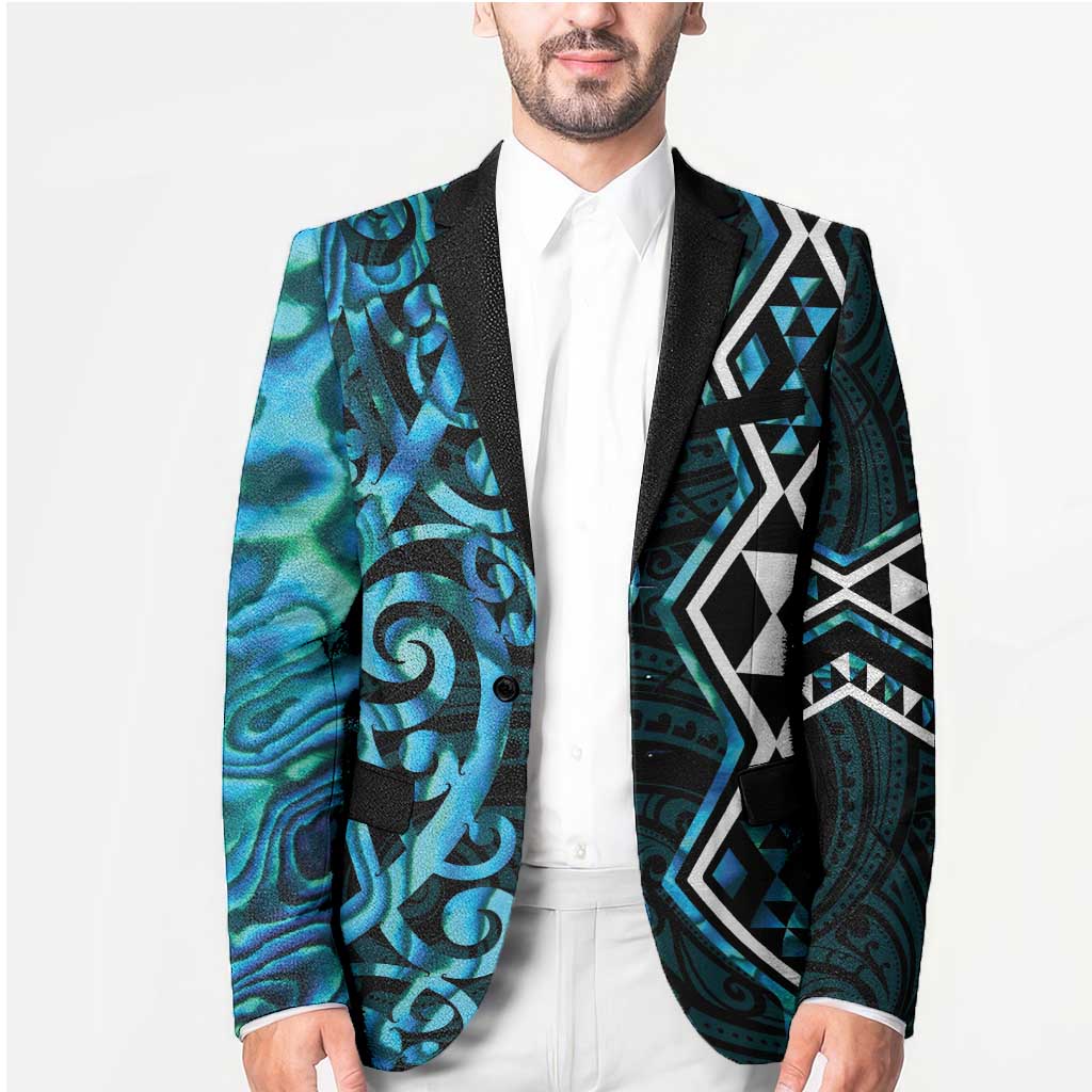 Turquoise Aotearoa Blazer Taniko Motifs With Paua Shell Kowhaiwhai - Aussie Hoodie
