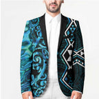 Turquoise Aotearoa Blazer Taniko Motifs With Paua Shell Kowhaiwhai - Aussie Hoodie