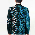 Turquoise Aotearoa Blazer Taniko Motifs With Paua Shell Kowhaiwhai - Aussie Hoodie