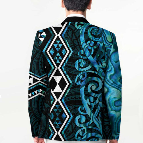 Turquoise Aotearoa Blazer Taniko Motifs With Paua Shell Kowhaiwhai - Aussie Hoodie