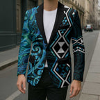 Turquoise Aotearoa Blazer Taniko Motifs With Paua Shell Kowhaiwhai - Aussie Hoodie