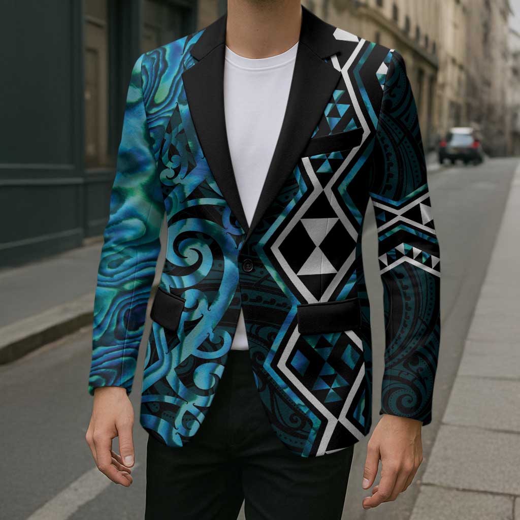 Turquoise Aotearoa Blazer Taniko Motifs With Paua Shell Kowhaiwhai - Aussie Hoodie
