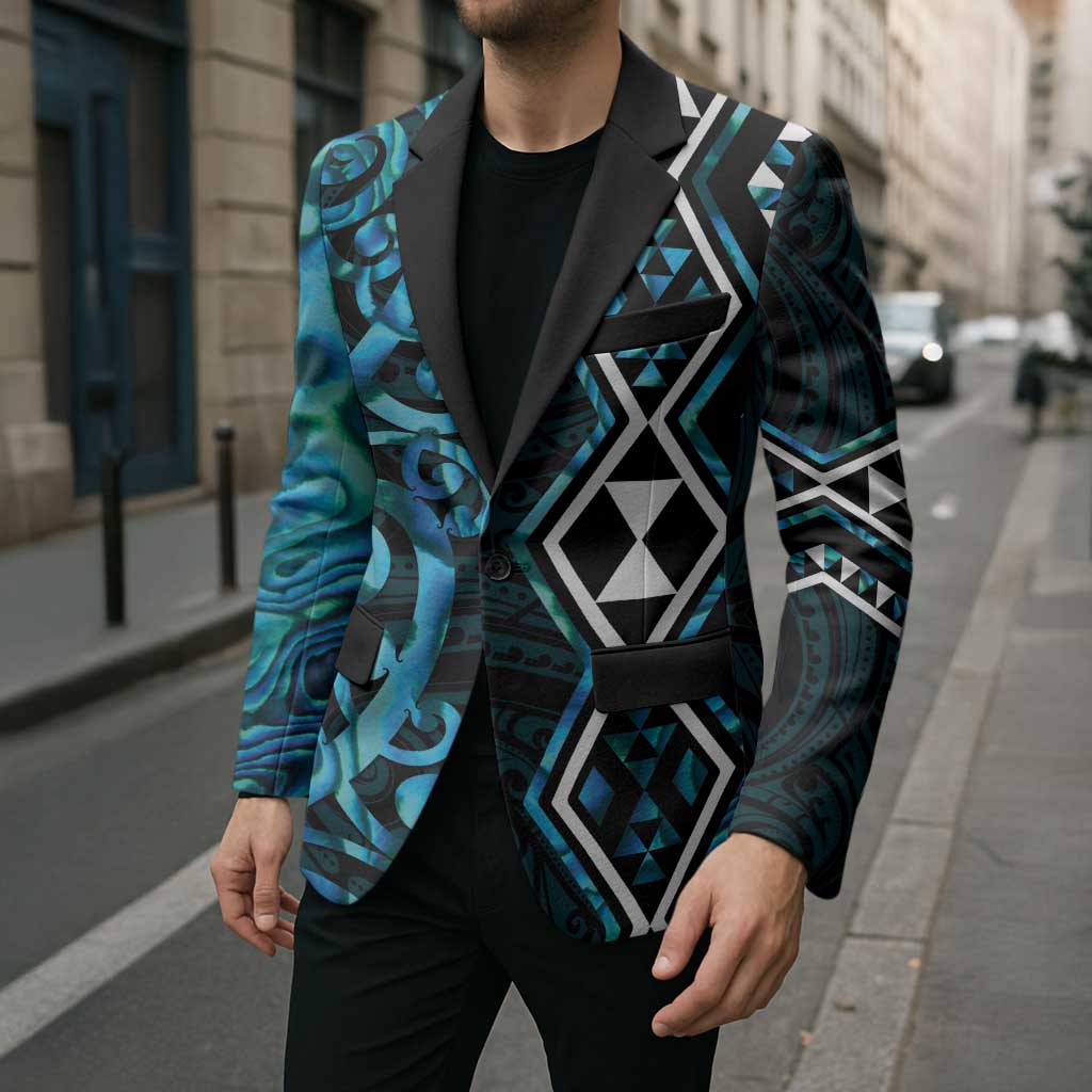 Turquoise Aotearoa Blazer Taniko Motifs With Paua Shell Kowhaiwhai - Aussie Hoodie