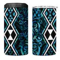 Turquoise Aotearoa 4 in 1 Can Cooler Tumbler Taniko Motifs With Paua Shell Kowhaiwhai