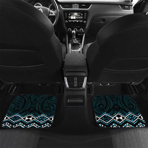 Turquoise Aotearoa Car Mats Taniko Motifs With Paua Shell Kowhaiwhai